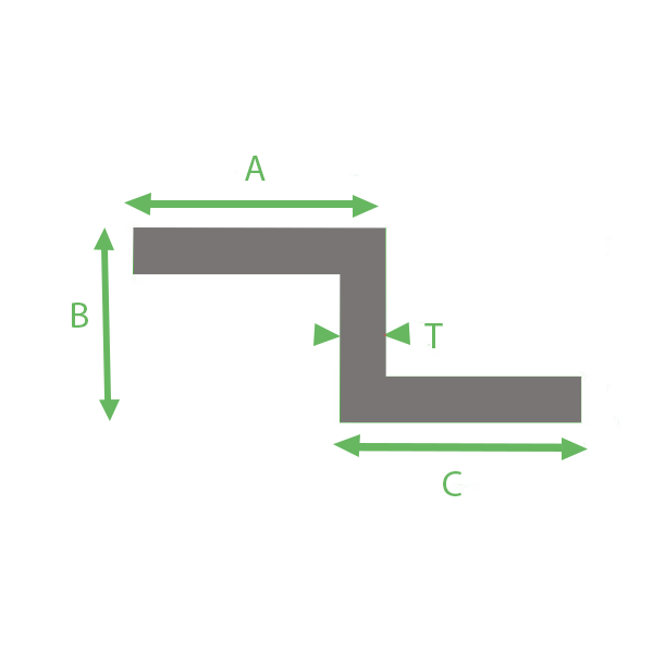 Aluminium Z Section Mill Finish 19mm x 19mm x 19mm (3/4" x 3/4" x 3/4")